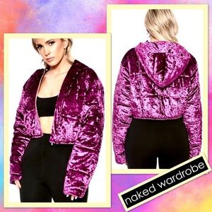 RARE Naked Wardrobe Soft Velvet Puffer Jacket